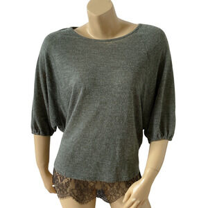 A'reve Gray Kimono Sleeve Knit Top With Lace Tie Back Size Medium